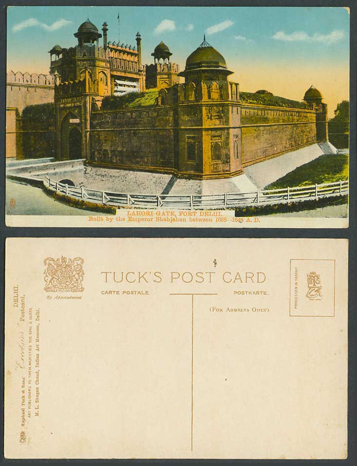 India Tuck's Old Colour Postcard Lahore LAHORI GATE Fort Delhi Emperor Shahjahan