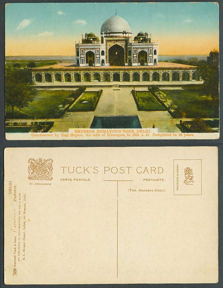 India Old Tuck's Postcard Emperor Humayon's Tomb Delhi, by Haji-Begum in 1555 AD