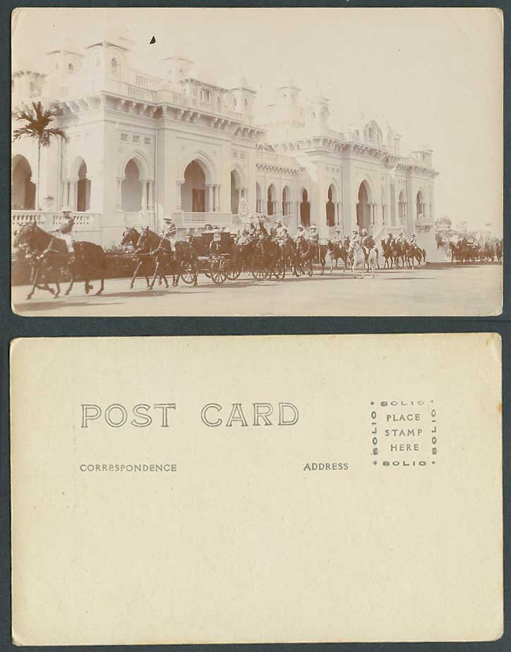 India Old Real Photo Postcard Horses Horse Carts & Riders Street Procession Army
