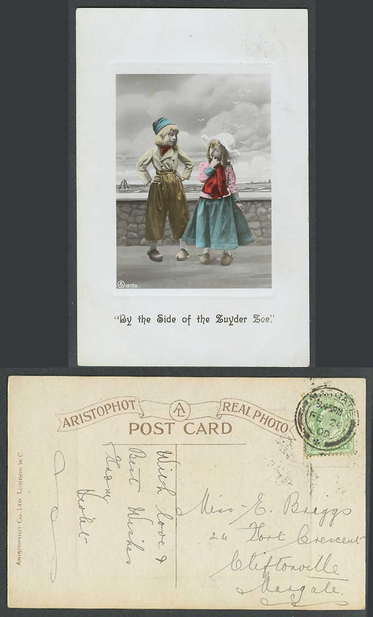 Netherlands 1909 Old Postcard Dutch Boy and Girl by Side of Zuyder Zee Zuiderzee