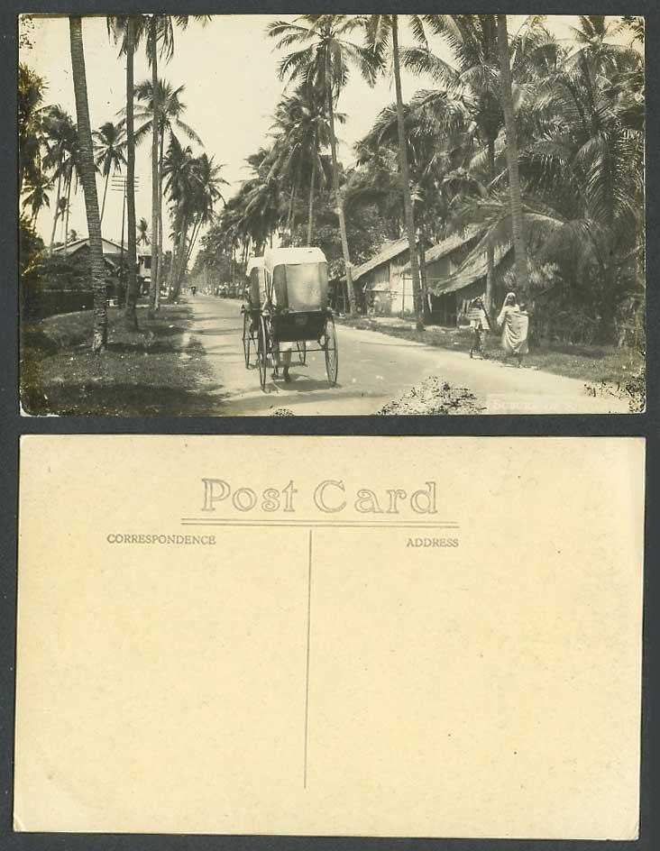 Singapore Suburb Native Street Scene Rickshaw Palm Trees Old Real Photo Postcard