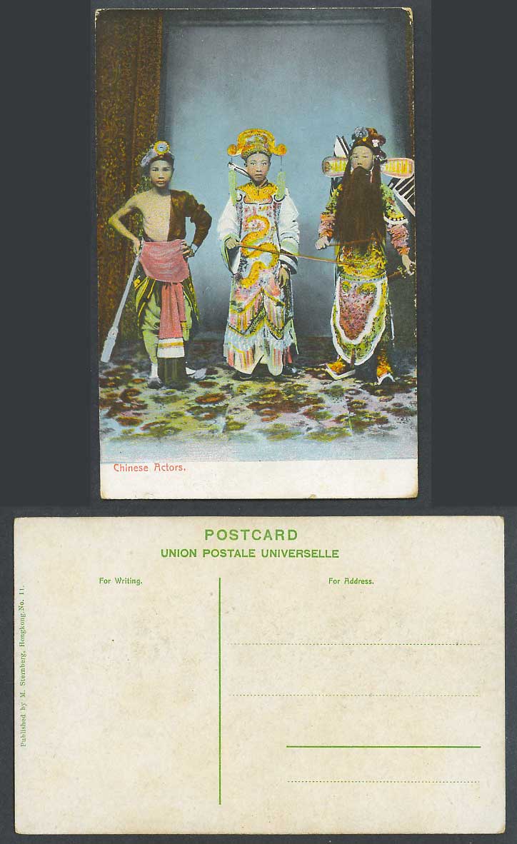Hong Kong Old Colour Postcard 3 Native Chinese Actors Costumes M. Sternberg N.11