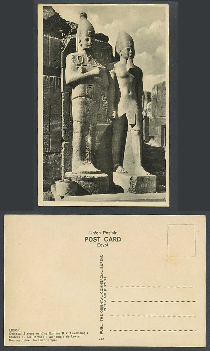 Egypt Old Postcard Luxor Temple Ruins Colossal Statues of King Ramses II, Louxor