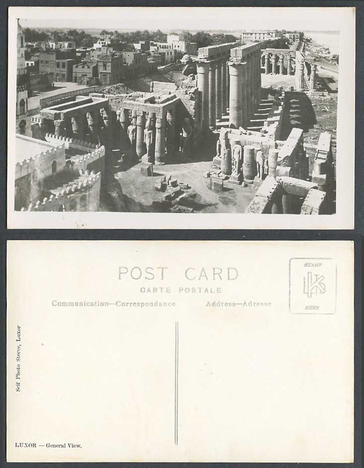 Egypt Old Real Photo Postcard Luxor General View Panorama, Temple Ruins, Columns