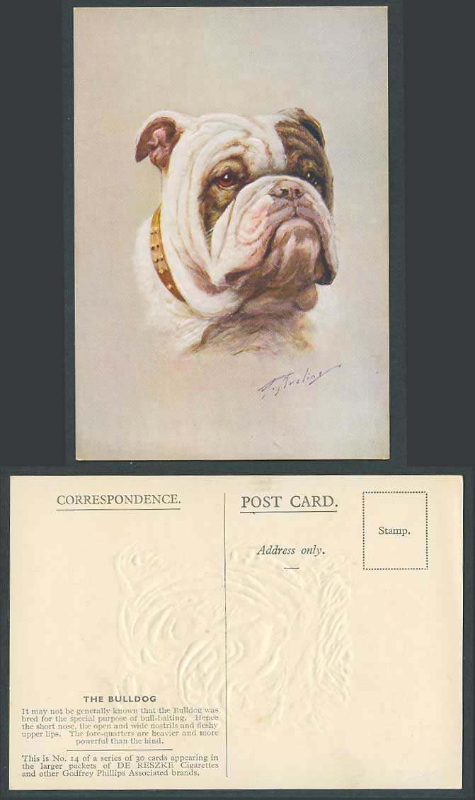 BULLDOG BULL DOG Artist Signed Old Postcard De Reszke Cigarette Godfrey Phillips