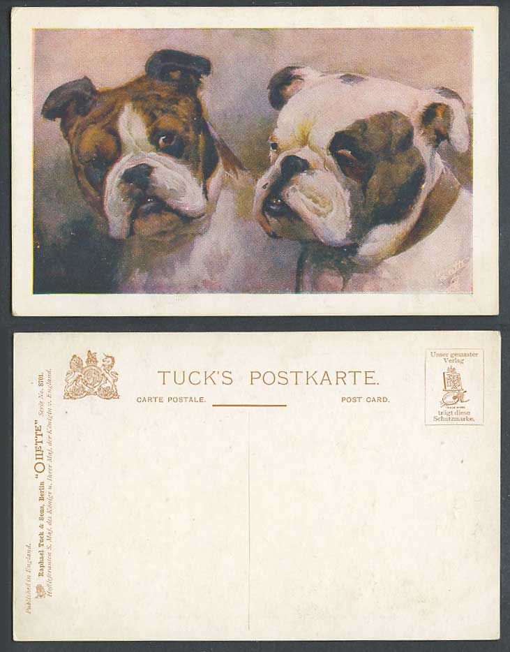 Bulldog Bull Dog Dogs Bulldogs Tuck's Oilette 8701 Art Artist Drawn Old Postcard