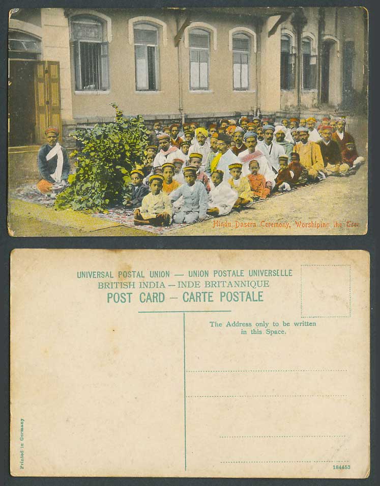 India Old Colour Postcard Hindu Dasera Ceremony Worshiping The Tree Men and Boys