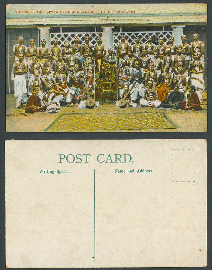 India Old Postcard Mysore Saint Giving Religious Lectures to His Followers Sitar