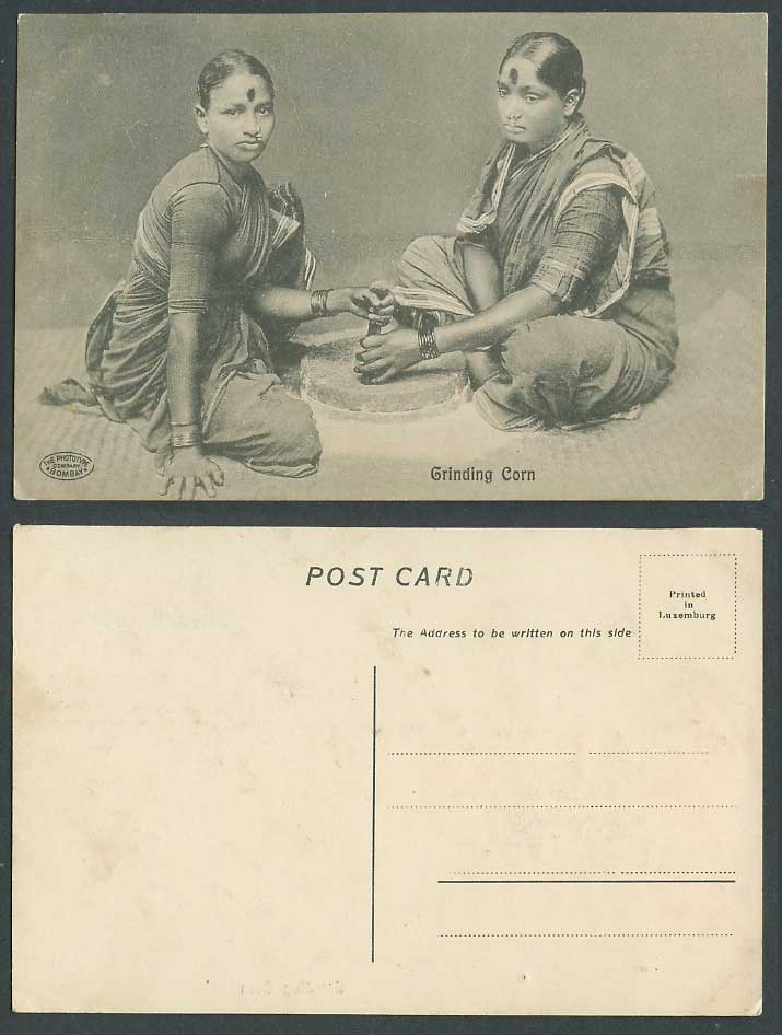 India Old Postcard Grinding Corn, Native Hindu Women Ladies at Work, Ethnic Life
