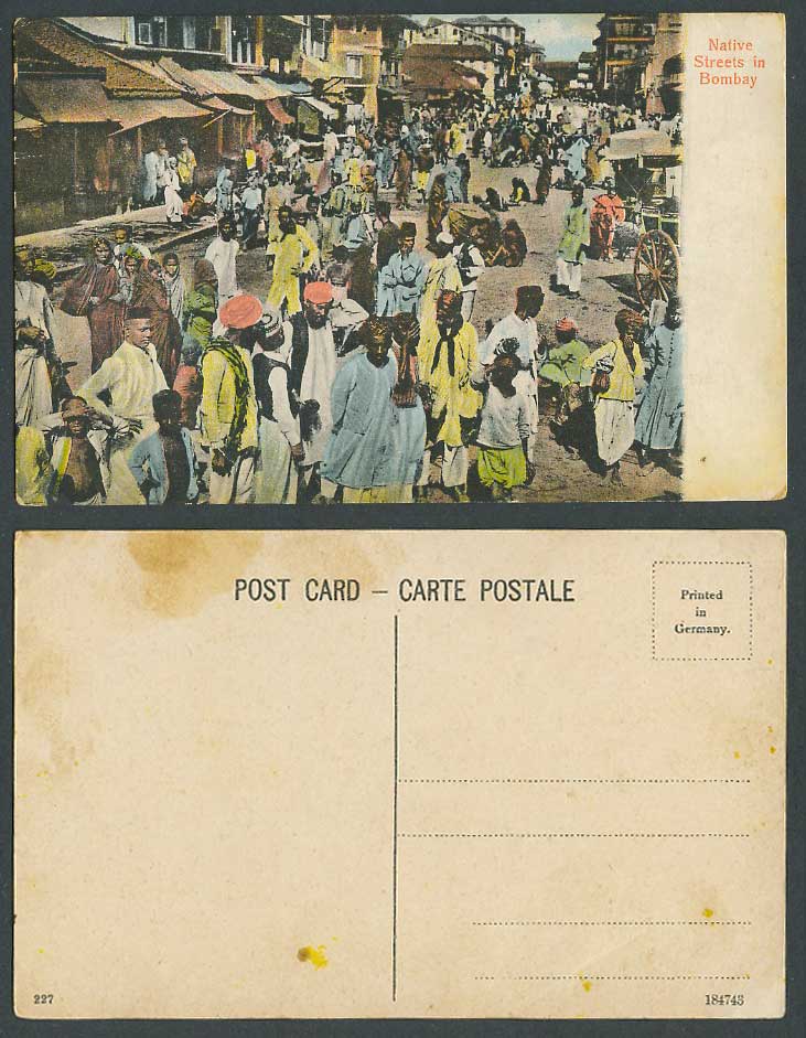 India Old Colour Postcard Native Streets in Bombay Street Scene Ethnic Life 227.