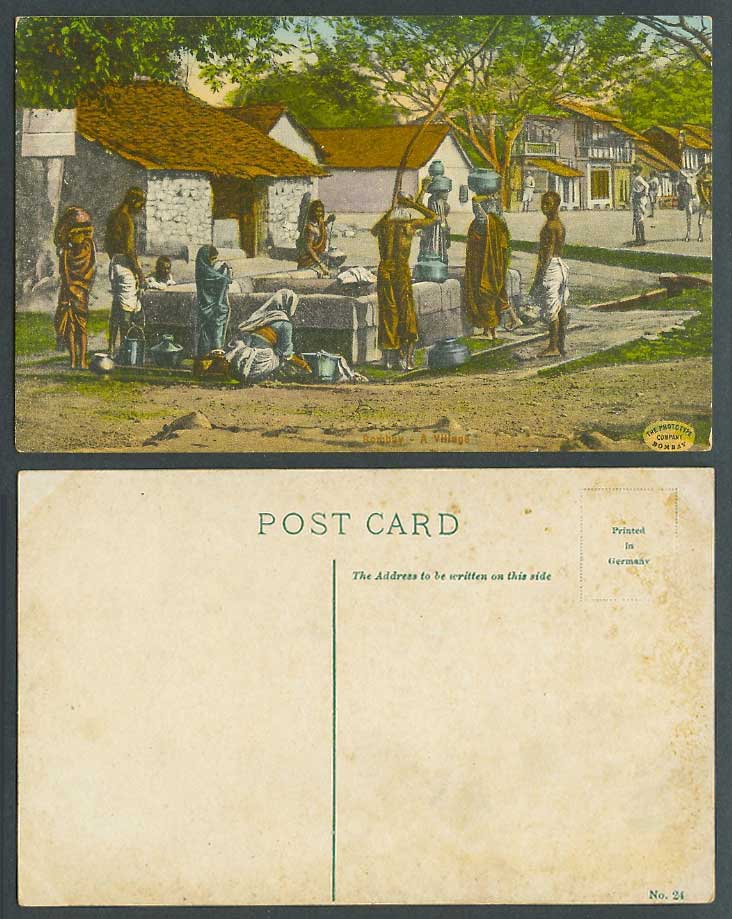 India Old Colour Postcard Bombay A Village Street Drawing Water Well Washerwomen