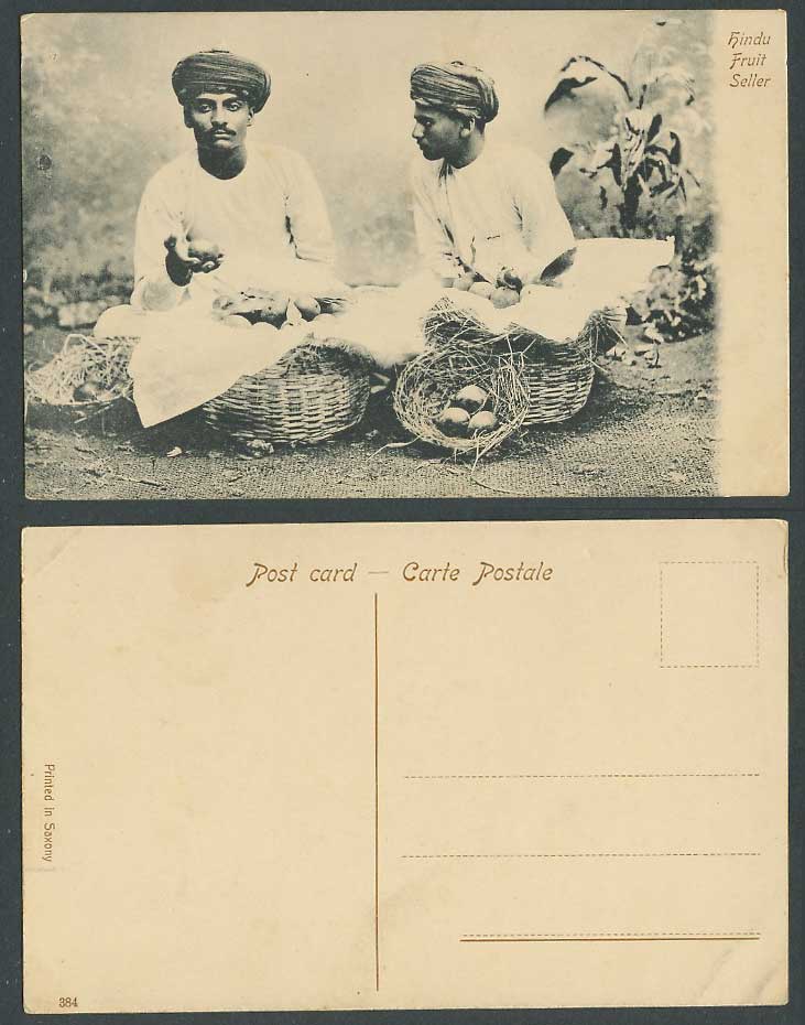 India Old Postcard Native Hindu Fruit Sellers Vendors Merchants, Fruits Baskets