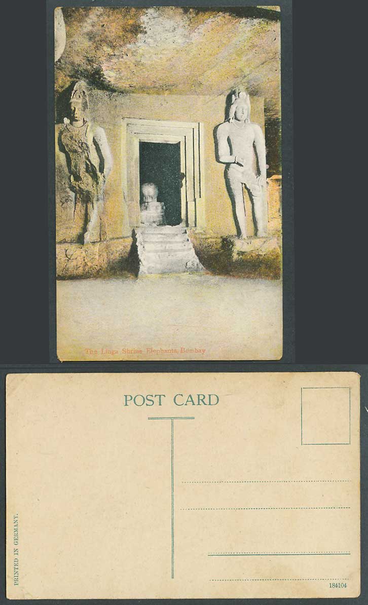 India Old Colour Postcard Linga Shrine Temple Elephanta Bombay Gate Statue Steps