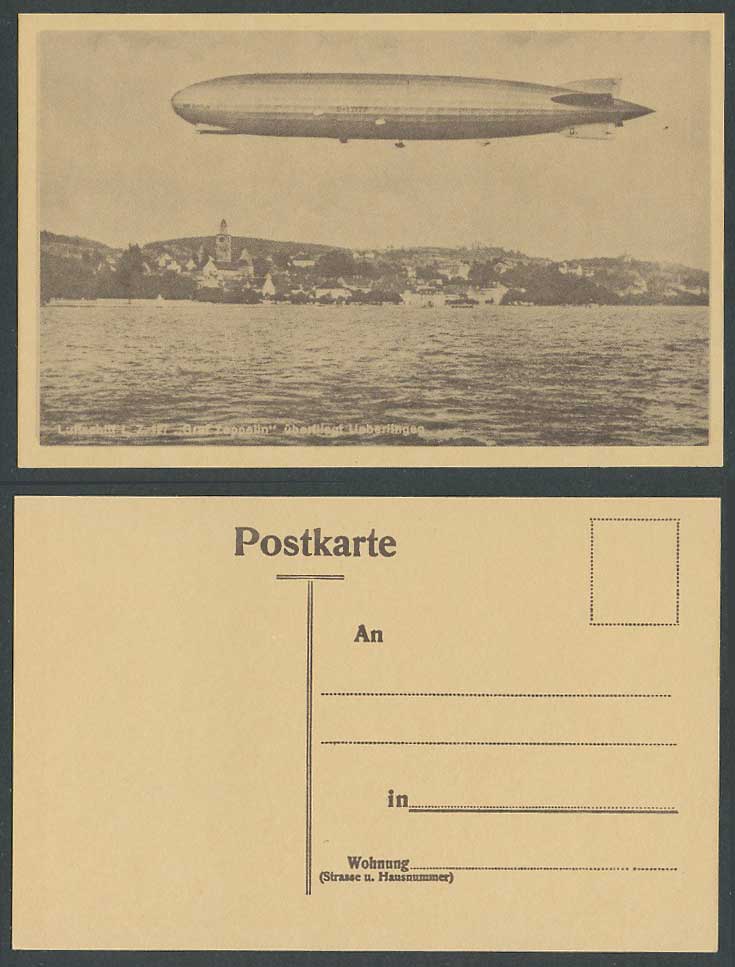 Graf Zeppelin L.Z. 127 German Airship Overflying Ueberlingen Church Old Postcard