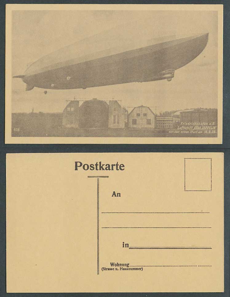 Graf Zeppelin German Airship Hanger Aircraft Before 1st Launch 1928 Old Postcard