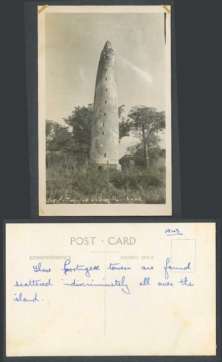 Kenya 1943 Old Real Photo Postcard Mombasa Portuguese Tower, all over the island
