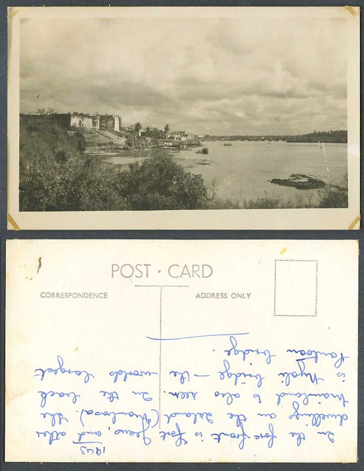 Kenya 1943 Old R. Photo Postcard Mombasa Fort Jesus, Nyali Bridge Pontoon Bridge
