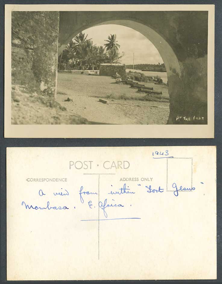 Kenya 1943 Old Real Photo Postcard Mombasa At The Fort Jesus, Fortress, Cannons