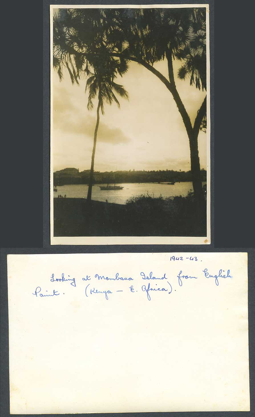 Kenya 1942 - 43 Old Real Photo Looking at Mombasa Island from English Point