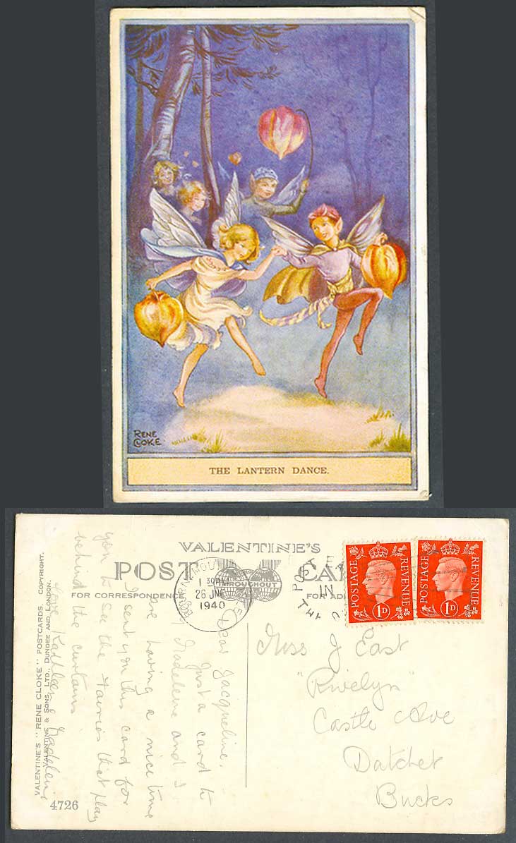 RENE CLOKE Artist Signed 1940 Old Postcard The Lantern Dance, Fairy Fairies 4726