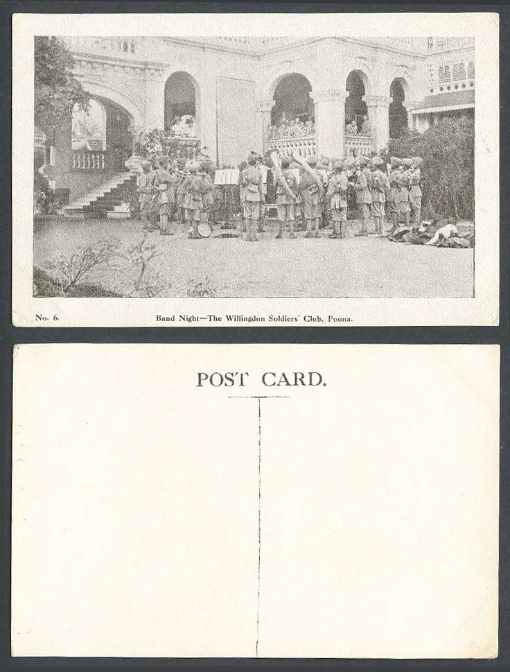India Old Postcard Band Night The Willingdon Soldiers' Club Poona Military Music