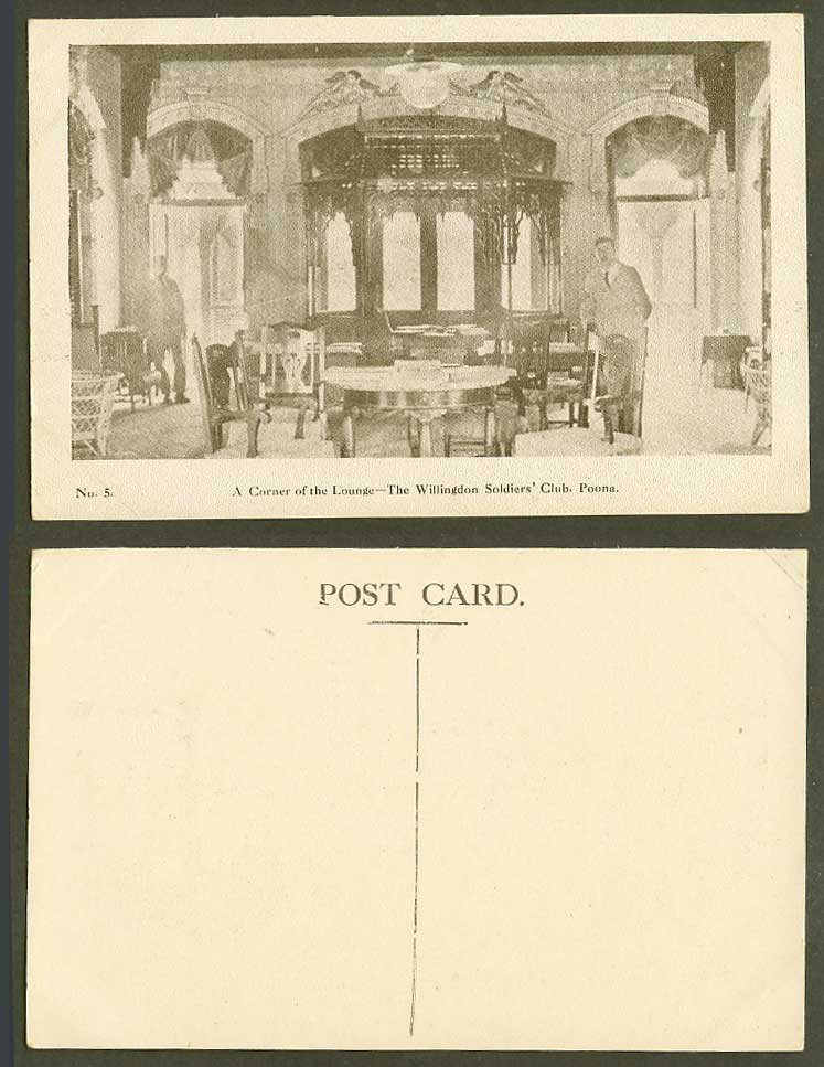 India Old Postcard The Willingdon Soldiers' Club Poona A Corner of The Lounge 5.