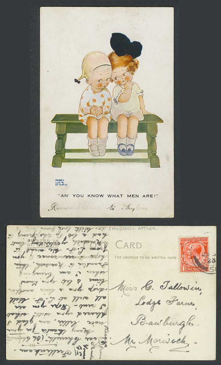 MABEL LUCIE ATTWELL 1923 Old Postcard An' You Know What Men Are! Girls Chat A335