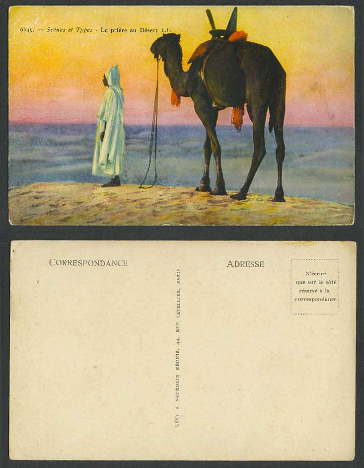 North Africa Old Postcard Arabe Arab Prayer Camel, La Priere au Desert L.L. 6049