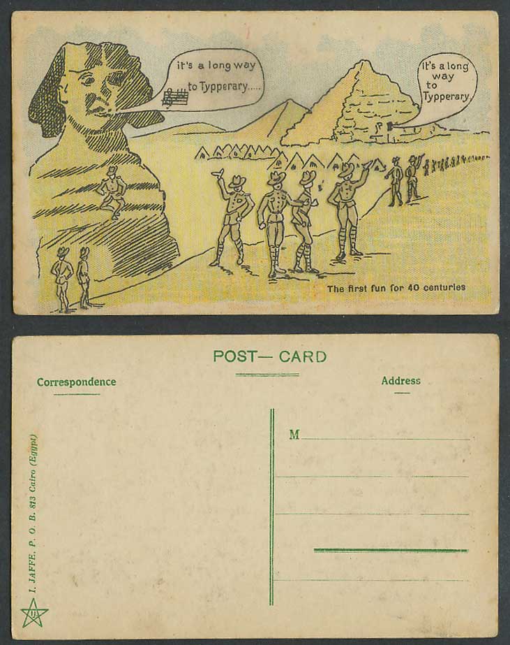 Egypt Comic Old Postcard Sphinx Pyramids Soldiers 1st First Run for 40 Centuries