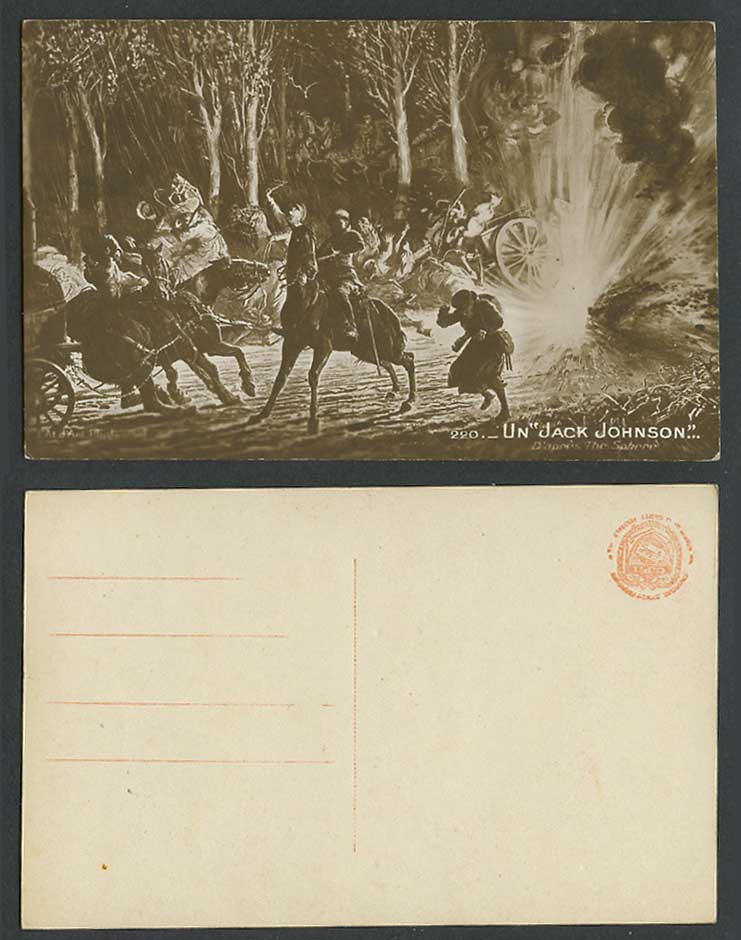 WW1 Battle Old Postcard Soldiers Horse Riders Un Jack Johnson d'apres The Sphere