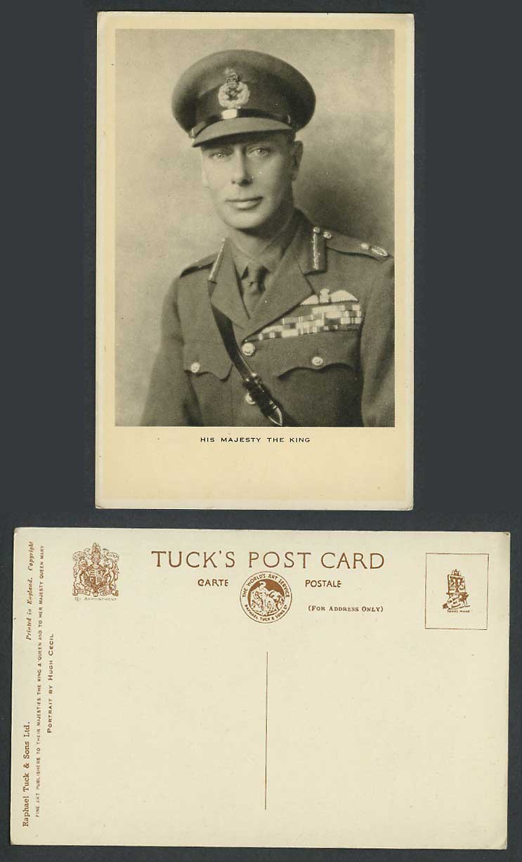 His Majesty The King George 6th KG6 Portrait by Hugh Cecil Old Tuck's Postcard