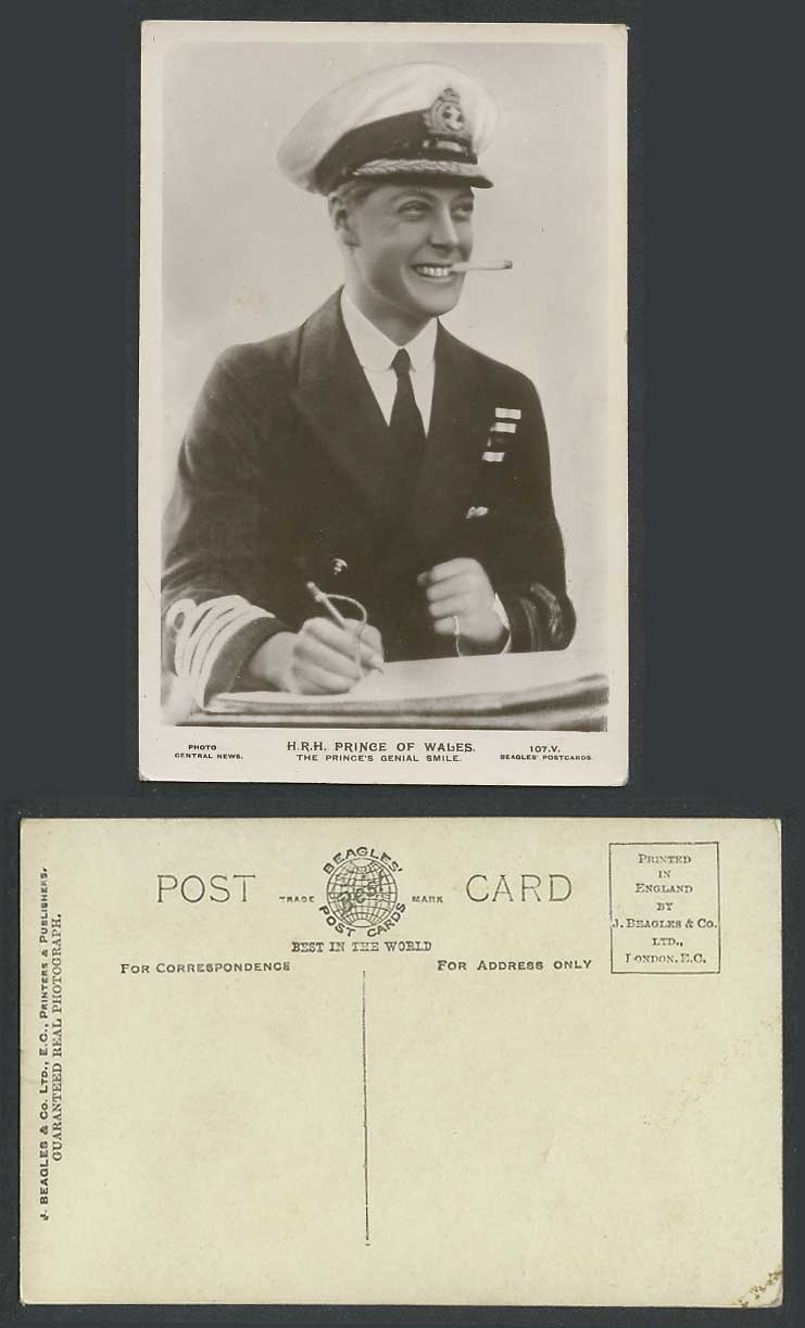 H.R.H. Prince of Wales The Prince's Genial Smile Smoking Old Real Photo Postcard