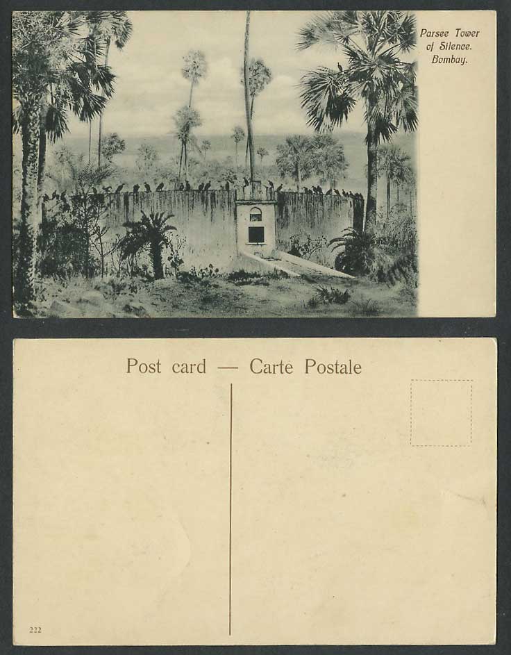 India Old Postcard Parsi Parsee Tower of Silence Bombay Birds and Palm Trees 222