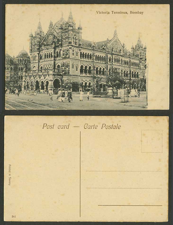 India Old Postcard Victoria Terminus Bombay Train Railway Station Street No. 261
