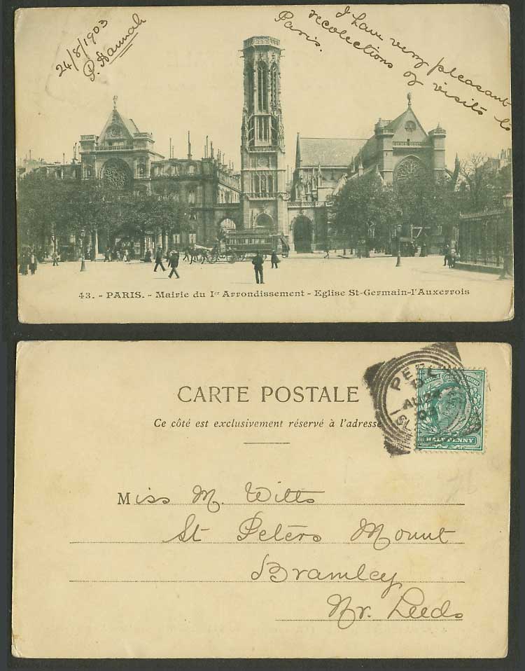 Paris 1903 Postcard Mairie du 1er Arrondissement, Eglise St-Germain l'Auxerrois