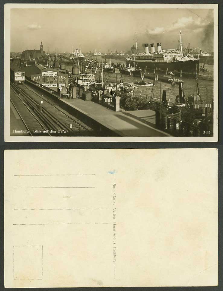 Germany Old Real Photo Postcard Hamburg Rhein Linie Harbour Hafen Train Railway