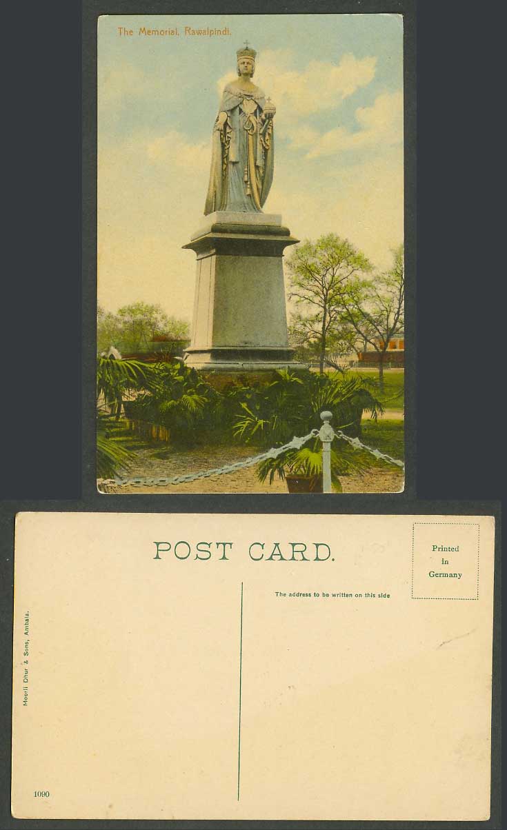Pakistan Old Colour Postcard The Memorial Rawalpindi, Q.V. Monument Statue India
