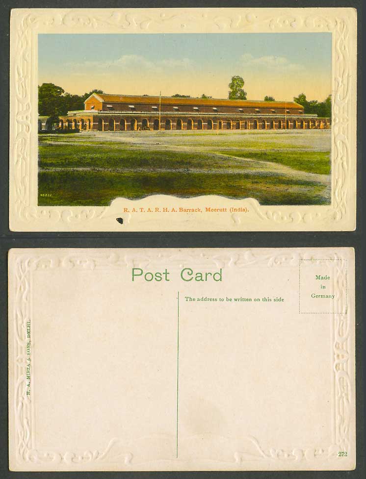 India Old Embossed Postcard R.A.T.A.R.F.A. Barrack Barracks Meerut Meerutt N.272