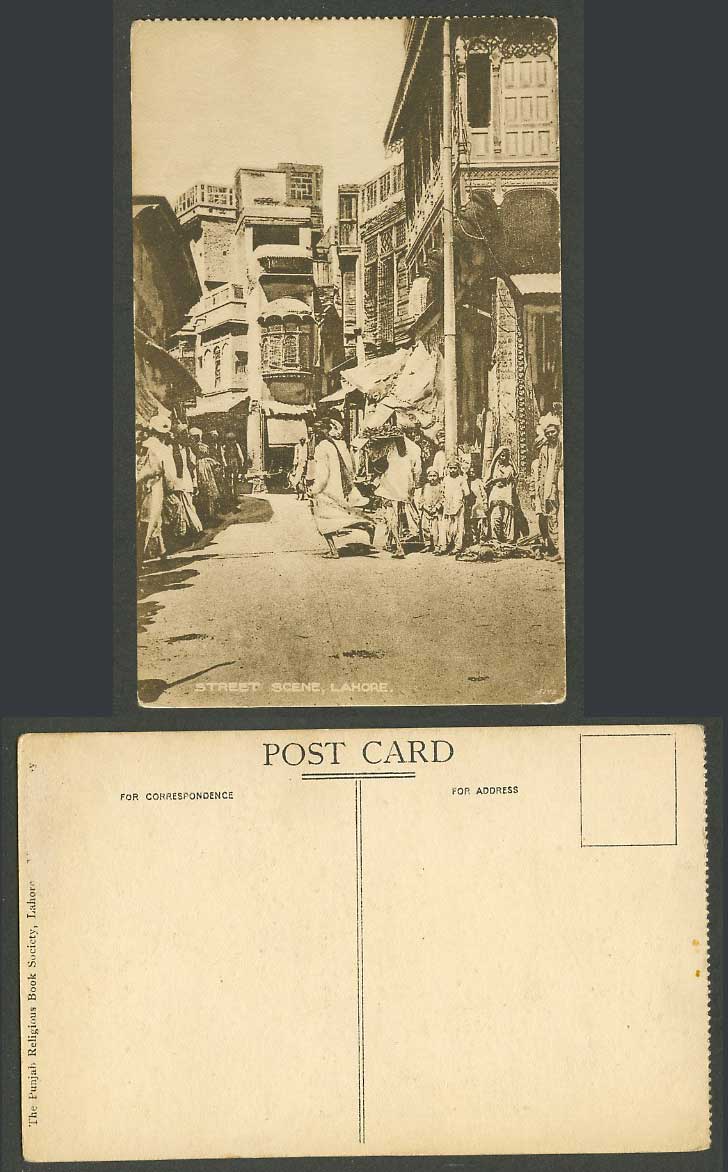 Pakistan Lahore Street Scene, Native Men and Children Old Postcard British India