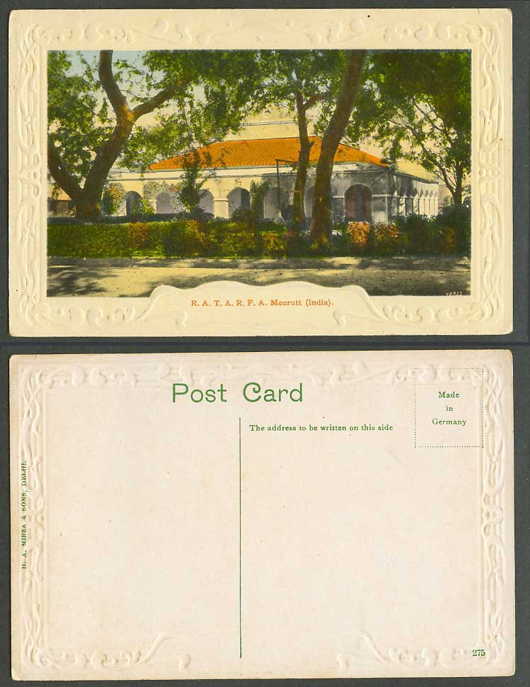 India Old Embossed Postcard R.A.T.A.R.F.A. RATARFA MEERUT Meerutt British Indian