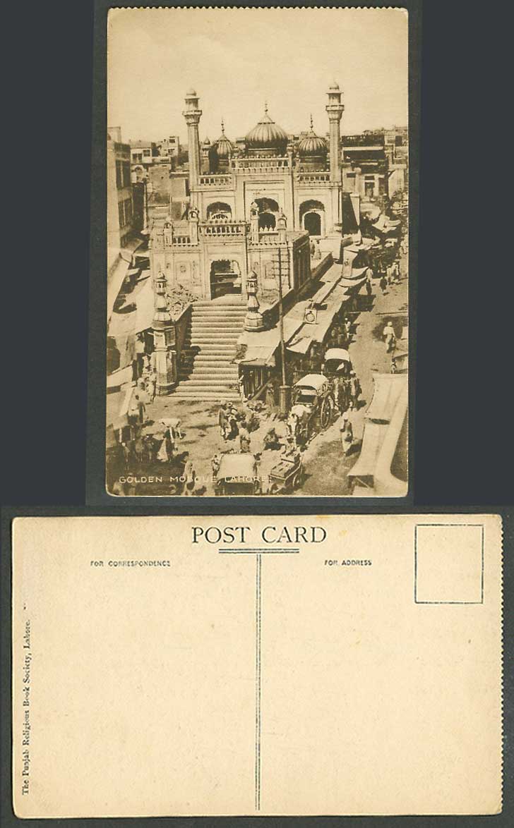 Pakistan Lahore Golden Mosque Gate Steps Street Scene Old Postcard British India