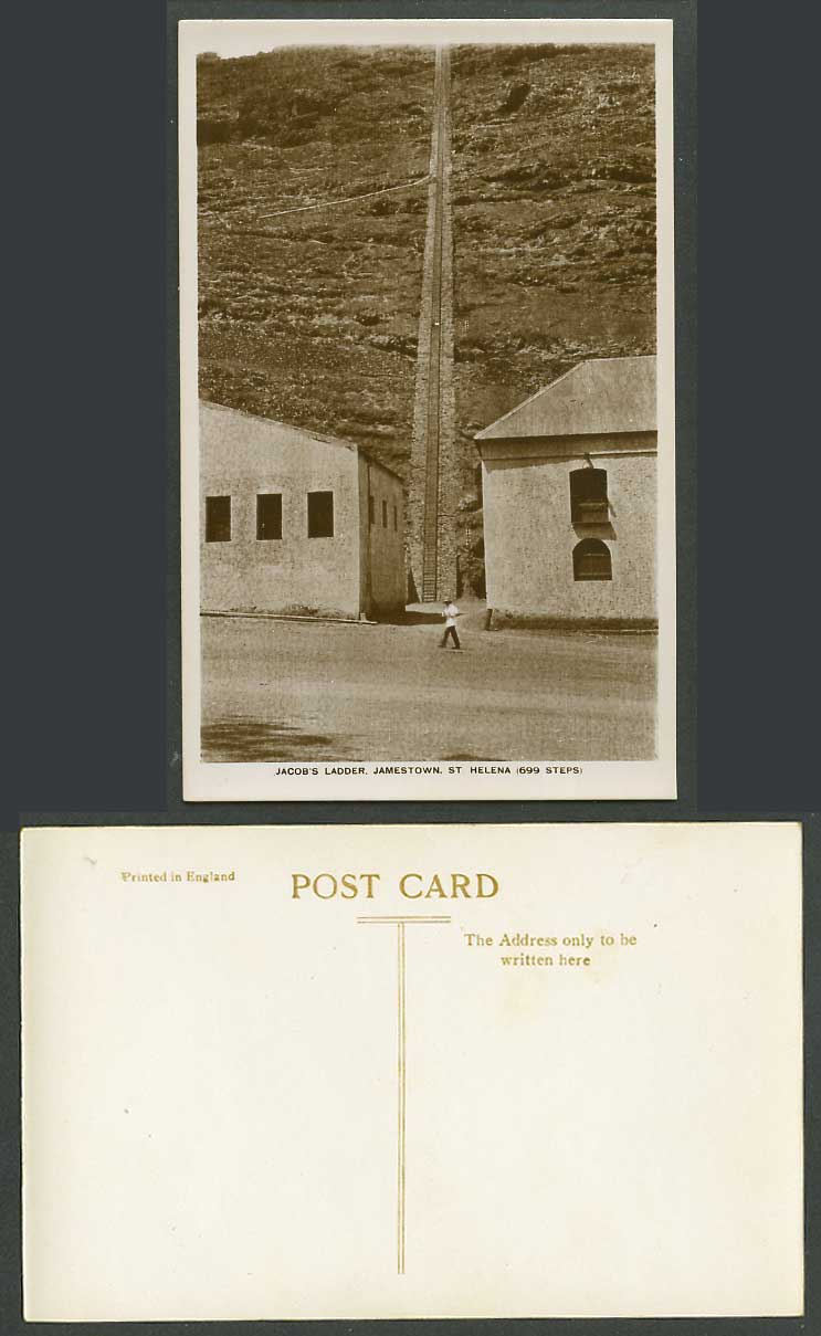 Saint St. Helena Old Real Photo Postcard Jacobs Ladder, 699 Steps, Jamestown Man
