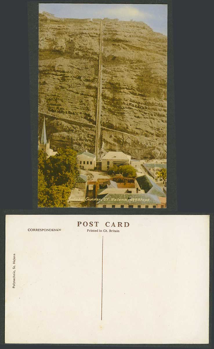Saint St. Helena Old Colour Postcard Jacobs Ladder, 699 Steps, Jamestown, Church