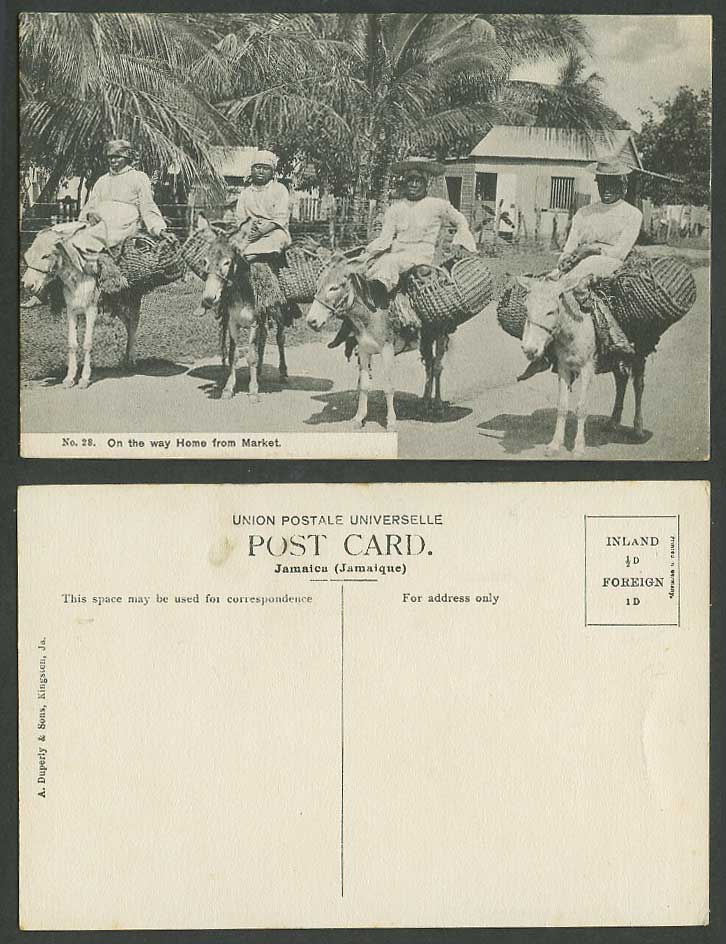 Jamaica Old Postcard On The Way Home from Market, Native Women Riding Donkeys 28