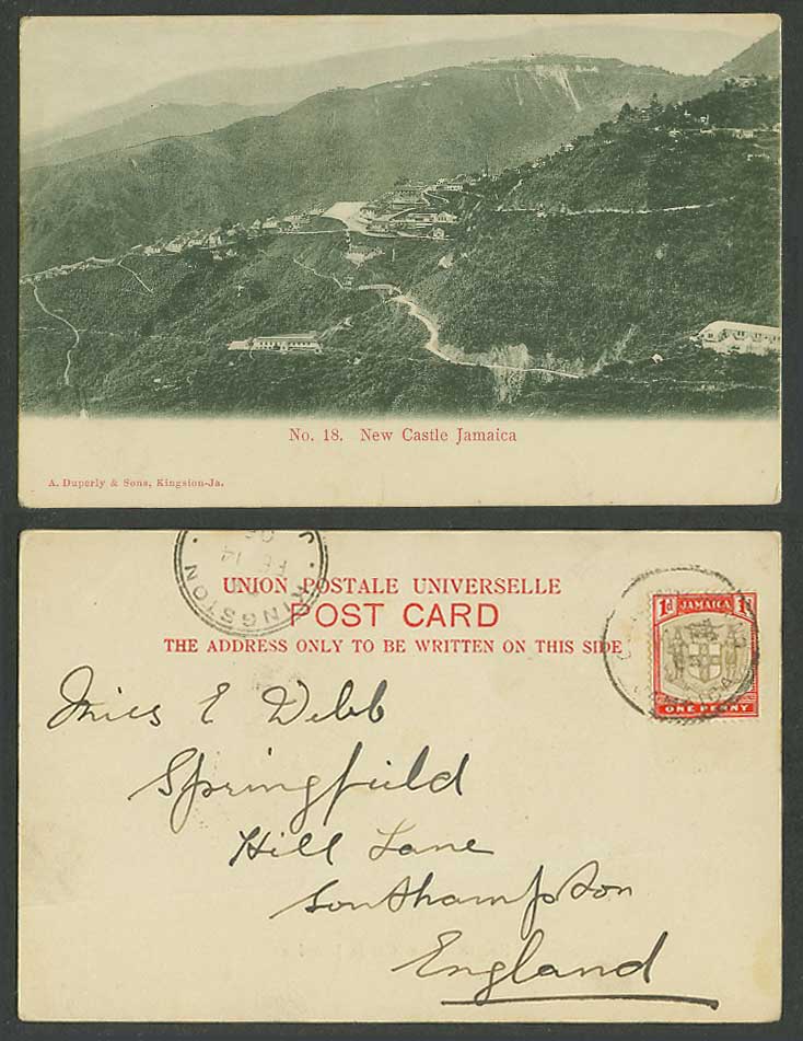 Jamaica 1d Arms 1905 Old UB Postcard New Castle, Mountains General View Panorama