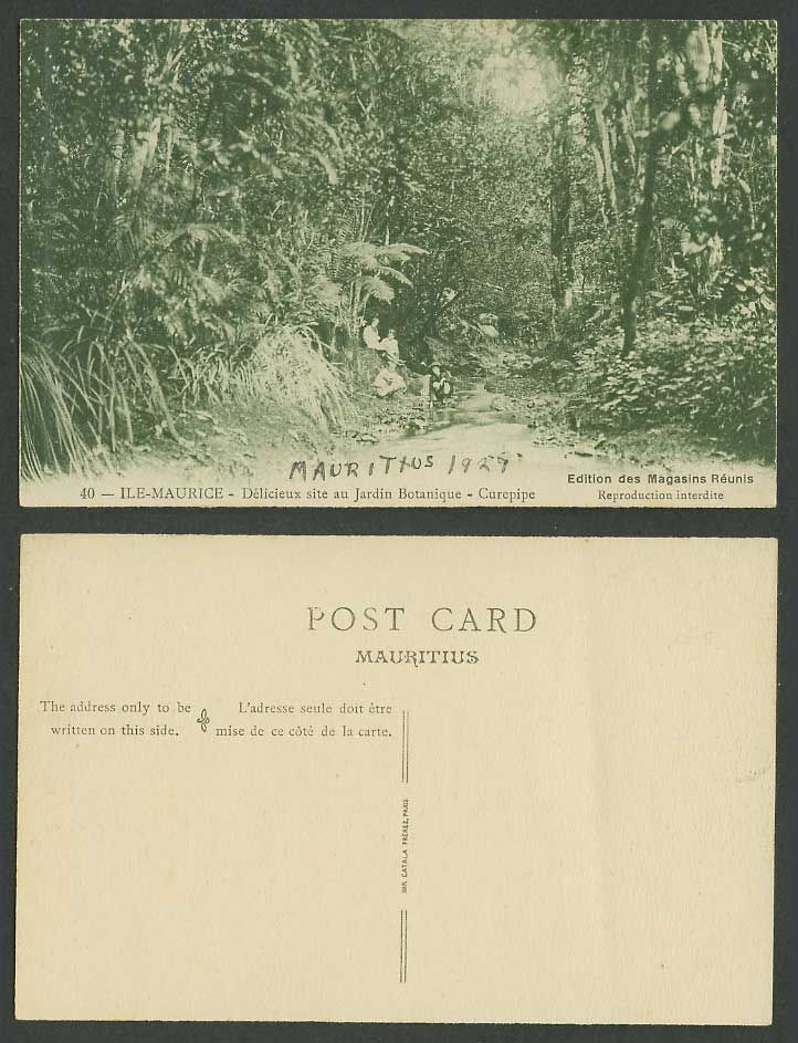 Mauritius 1927 Old Postcard Curepipe Delicieux site Jardin Botanique Botanic Gdn