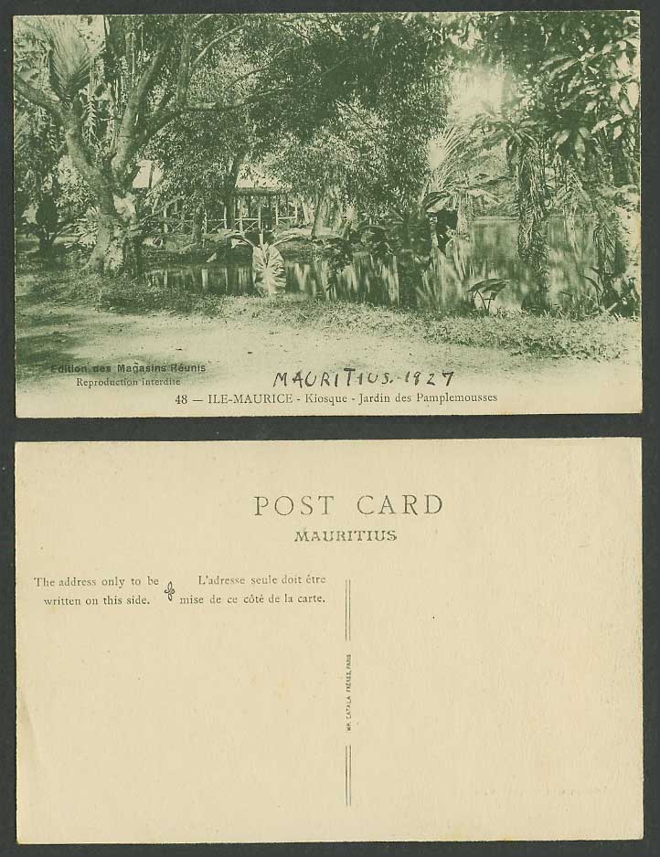 Mauritius 1927 Old Postcard Kiosque Jardin des Pamplemousses Botanical Gdn Kiosk