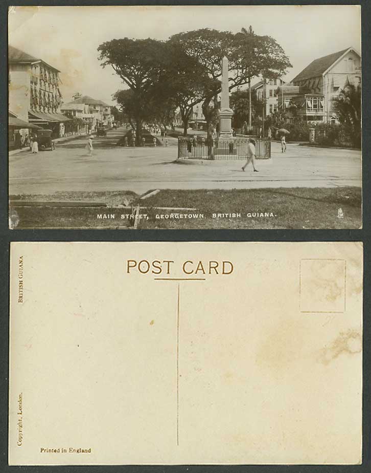 British Guiana Georgetown, Main Street, Obelisk Monument Old Real Photo Postcard