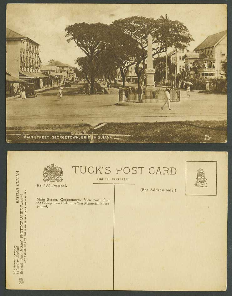 British Guiana Georgetown, Main Street, War Monument Obelisk Old Tuck's Postcard