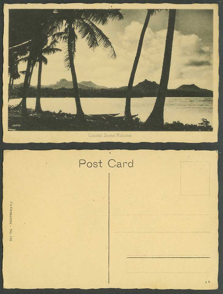 Fiji Old Postcard Rotuma Fijian Coastal Scene Palm Trees Hill Mountains Panorama